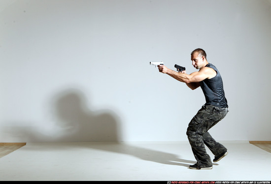 Man Adult Athletic White Fighting with gun Moving poses Casual