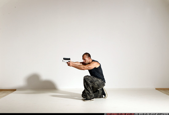 Man Adult Athletic White Fighting with gun Moving poses Casual