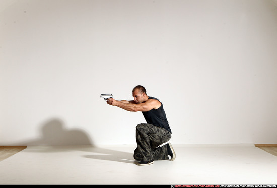 Man Adult Athletic White Fighting with gun Moving poses Casual