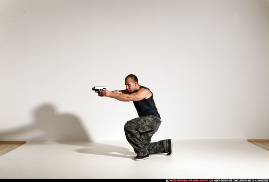 Man Adult Athletic White Fighting with gun Moving poses Casual