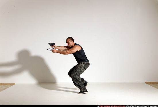 Man Adult Athletic White Fighting with gun Moving poses Casual