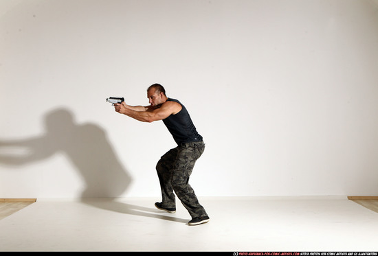 Man Adult Athletic White Fighting with gun Moving poses Casual