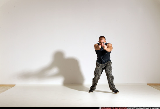 Man Adult Athletic White Fighting with gun Moving poses Casual