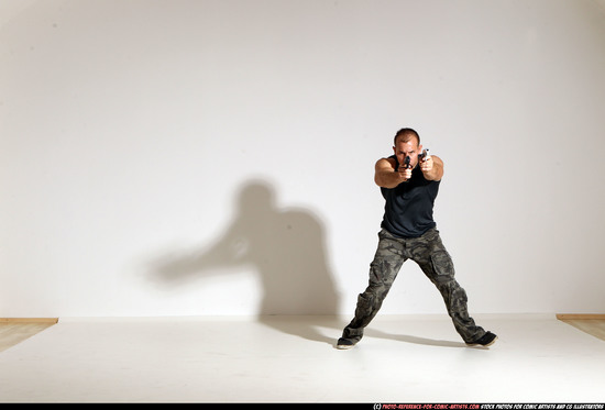 Man Adult Athletic White Fighting with gun Moving poses Casual