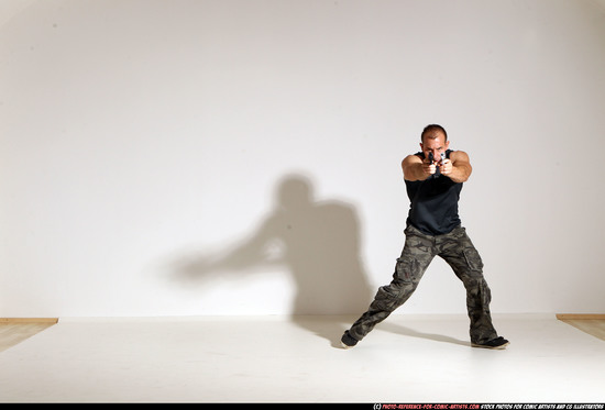 Man Adult Athletic White Fighting with gun Moving poses Casual