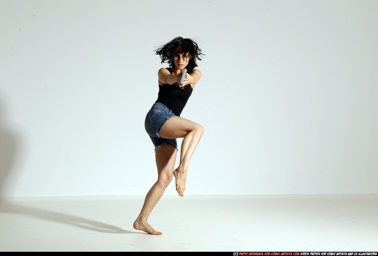 Woman Young Athletic White Fighting with gun Moving poses Casual