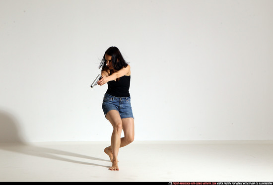 Woman Young Athletic White Fighting with gun Moving poses Casual