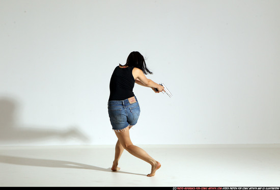 Woman Young Athletic White Fighting with gun Moving poses Casual