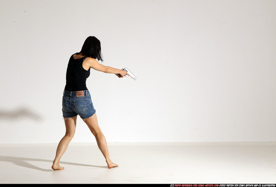 Woman Young Athletic White Fighting with gun Moving poses Casual