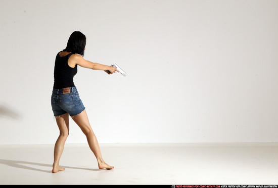 Woman Young Athletic White Fighting with gun Moving poses Casual