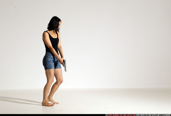 Woman Young Athletic White Fighting with gun Moving poses Casual