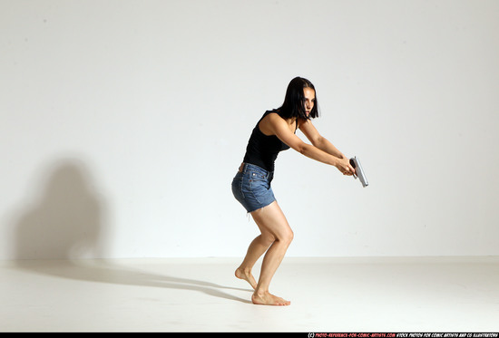 Woman Young Athletic White Fighting with gun Moving poses Casual