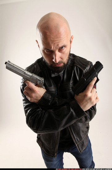 Man Adult Athletic White Fighting with gun Standing poses Casual