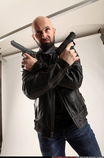 Man Adult Athletic White Fighting with gun Standing poses Casual