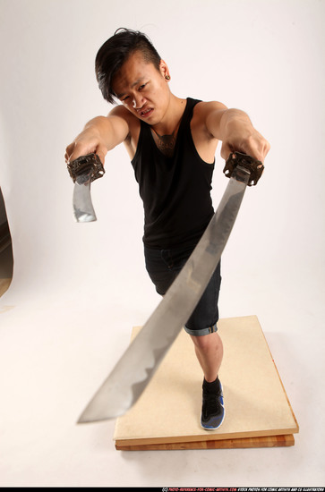 Man Young Athletic Fighting with sword Standing poses Casual Asian