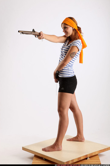 Woman Adult Athletic White Fighting with gun Standing poses Army