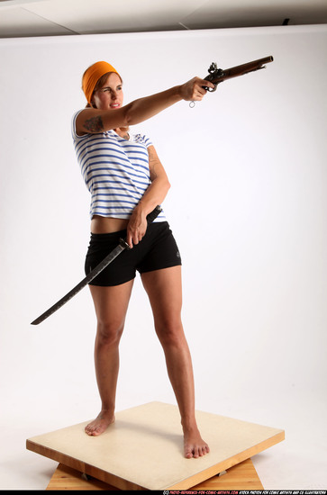 Woman Adult Athletic White Fighting with gun Standing poses Army