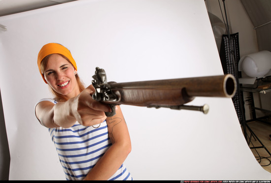 Woman Adult Athletic White Fighting with gun Standing poses Army