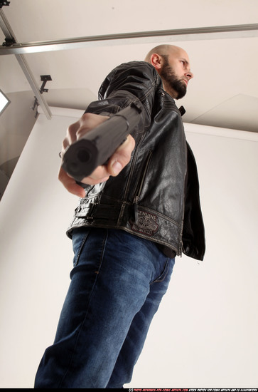 Man Adult Athletic White Fighting with gun Standing poses Casual