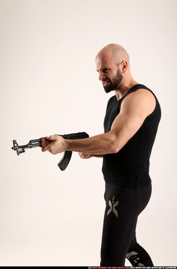 Man Adult Athletic White Fighting with submachine gun Standing poses Army