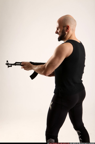 Man Adult Athletic White Fighting with submachine gun Standing poses Army