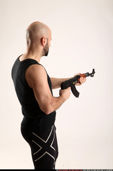 Man Adult Athletic White Fighting with submachine gun Standing poses Army