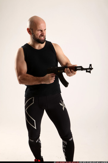 Man Adult Athletic White Fighting with submachine gun Standing poses Army