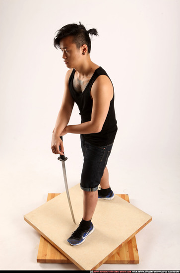 Man Young Athletic Fighting with sword Standing poses Casual Asian