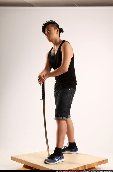 Man Young Athletic Fighting with sword Standing poses Casual Asian