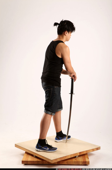 Man Young Athletic Fighting with sword Standing poses Casual Asian