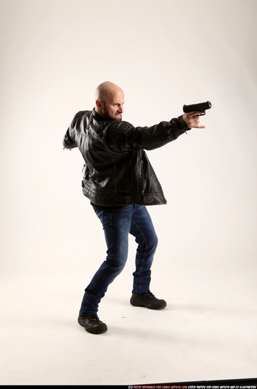 Man Adult Athletic White Fighting with gun Moving poses Casual