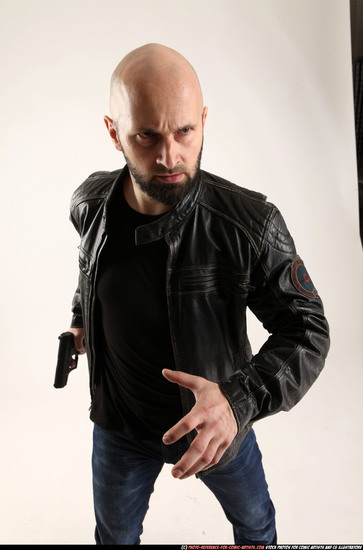 Man Adult Athletic White Fighting with gun Moving poses Casual