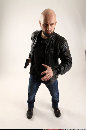 Man Adult Athletic White Fighting with gun Moving poses Casual