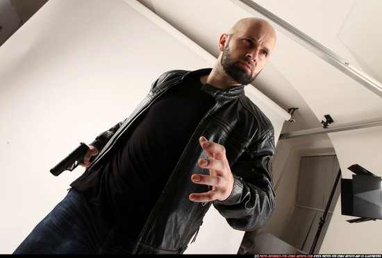 Man Adult Athletic White Fighting with gun Moving poses Casual