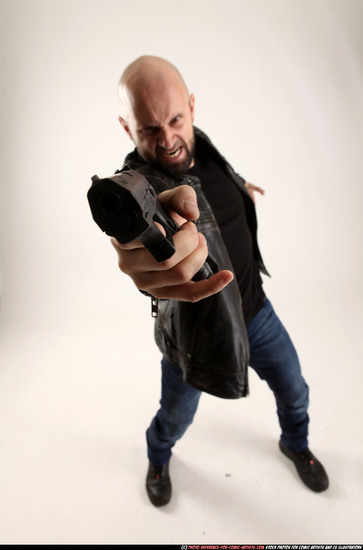 Man Adult Athletic White Fighting with gun Moving poses Casual