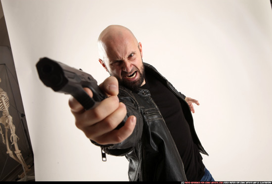 Man Adult Athletic White Fighting with gun Moving poses Casual