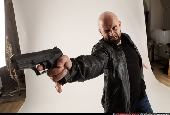 Man Adult Athletic White Fighting with gun Moving poses Casual