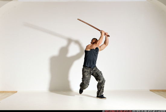 Man Adult Athletic White Fighting with sword Moving poses Army