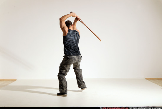 Man Adult Athletic White Fighting with sword Moving poses Army