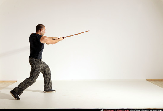 Man Adult Athletic White Fighting with sword Moving poses Army