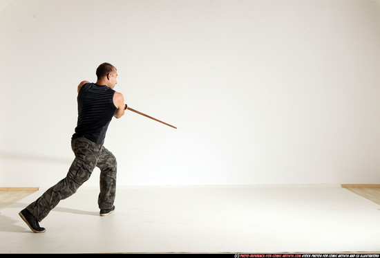 Man Adult Athletic White Fighting with sword Moving poses Army