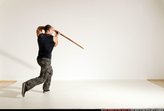 Man Adult Athletic White Fighting with sword Moving poses Army