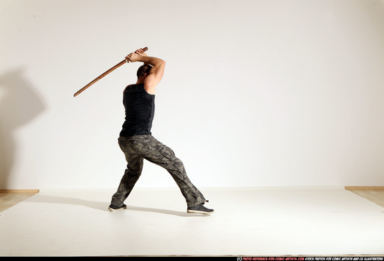 Man Adult Athletic White Fighting with sword Moving poses Army