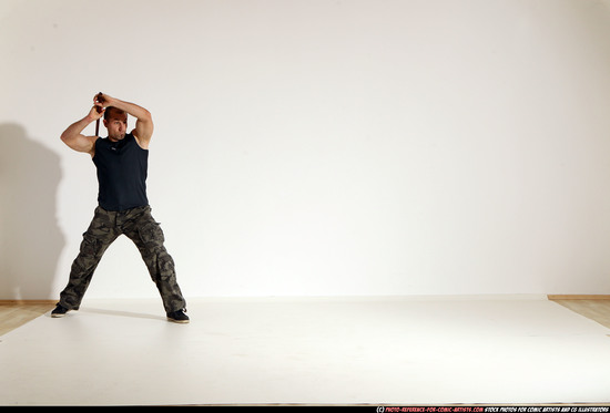 Man Adult Athletic White Fighting with sword Moving poses Army