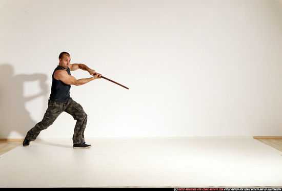 Man Adult Athletic White Fighting with sword Moving poses Army