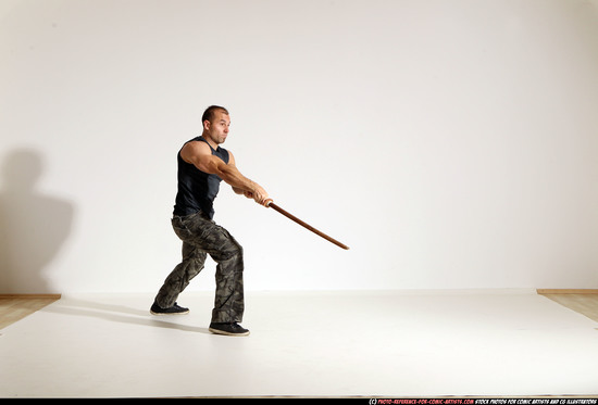 Man Adult Athletic White Fighting with sword Moving poses Army