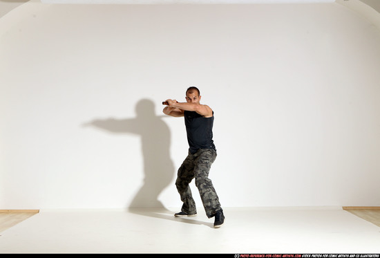 Man Adult Athletic White Fighting with sword Moving poses Army