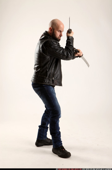 Man Adult Athletic White Fighting with sword Standing poses Casual