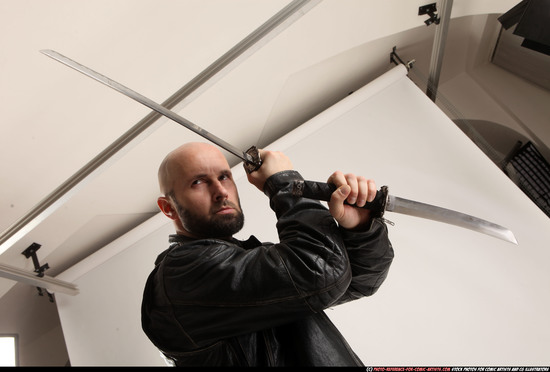 Man Adult Athletic White Fighting with sword Standing poses Casual