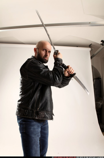 Man Adult Athletic White Fighting with sword Standing poses Casual